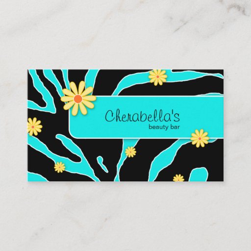 Customizable Daisy Flower Business Card Zebra Blue YB