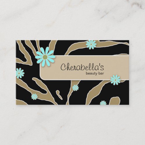 Daisy Flower Business Card Zebra Khaki BB