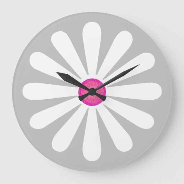 Daisy flower clock on soft grey background (Front)