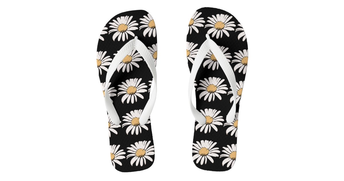 Daisy (Flower) - Custom Adult, Wide Straps Flip Flops | Zazzle
