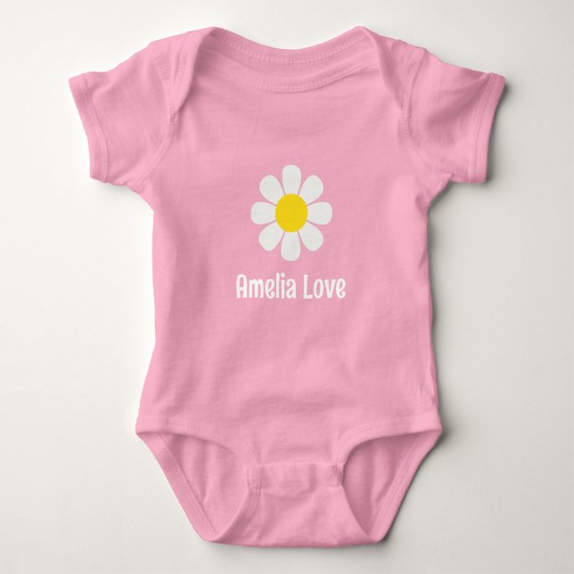  Daisy flower Custom Name Personalized Baby Girl Baby Bodysuit (Front)