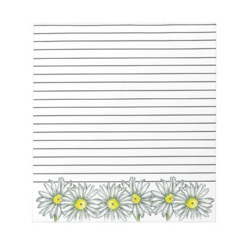 Daisy Flower Drawing Gray Lined Notepad