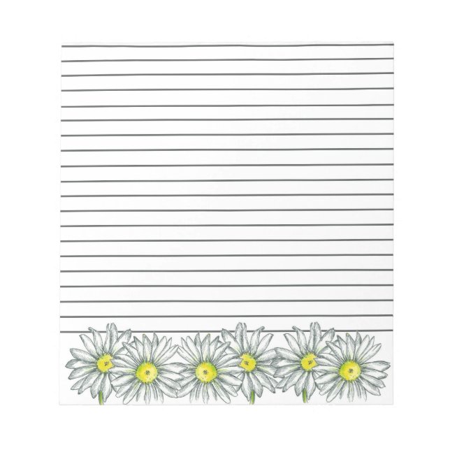 Daisy Flower Drawing Gray Lined Notepad (Front)