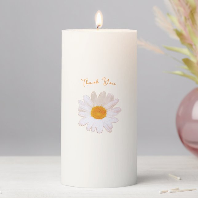 Daisy Flower Dream – Summer Botanical Thank You Pillar Candle (In Situ)