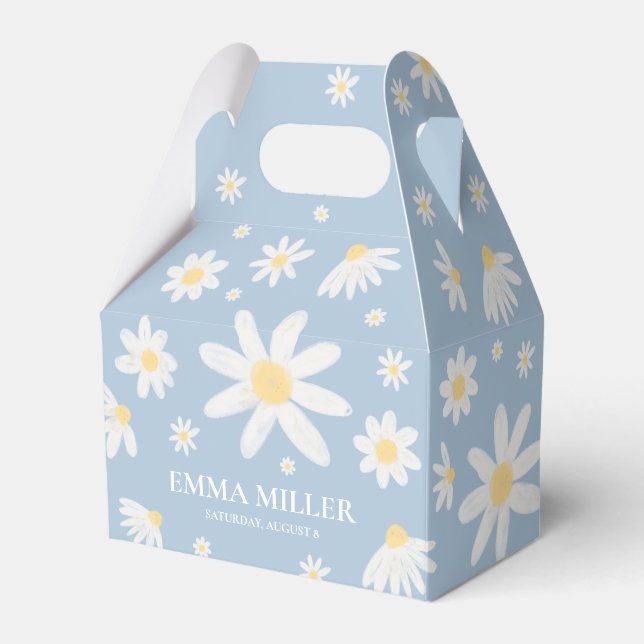 Daisy Flower Dusty Blue  Favor Boxes (Front Side)