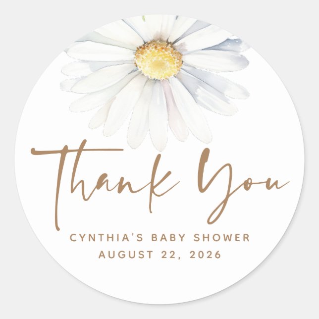 Daisy Flower Elegant Cute White Boho Classic Round Sticker (Front)
