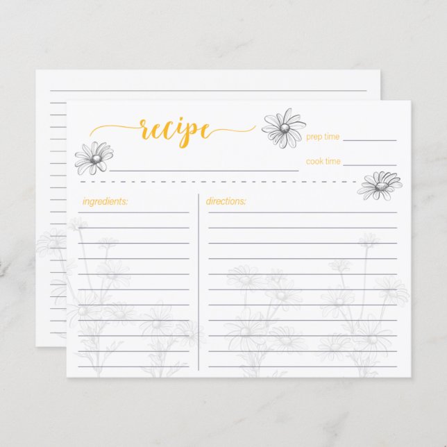 Daisy Flower Field Recipe Card (Front/Back)