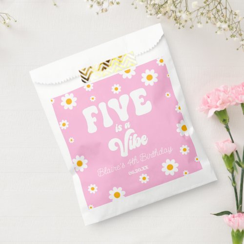 Daisy Flower Five Is A Vibe 5th Birthday Party Favor Bag