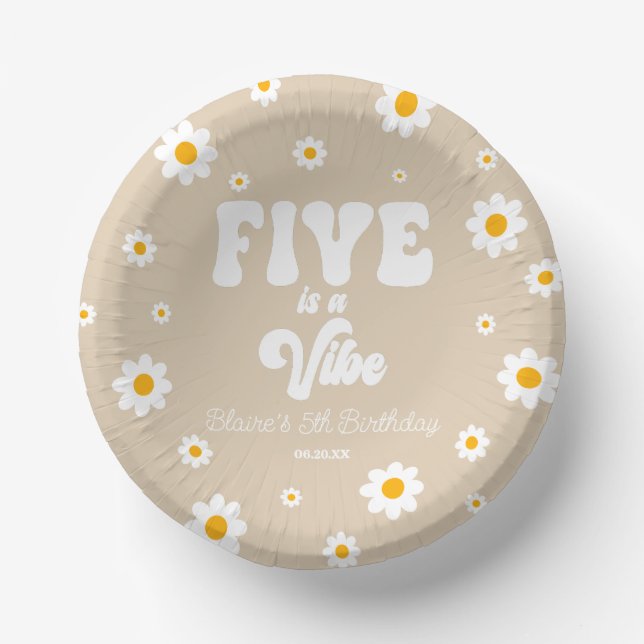 Daisy Flower Five Is A Vibe 5th Birthday Party Paper Bowls (Front)