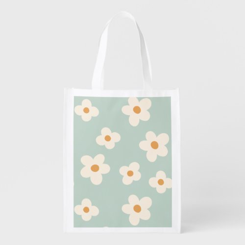 Daisy flower floral green pattern pastel colors grocery bag