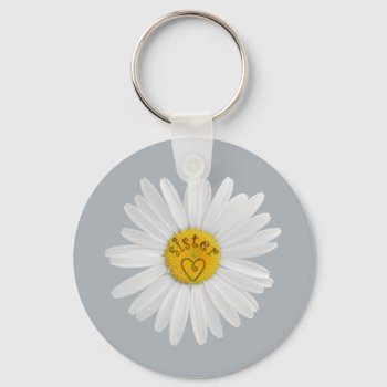 Daisy Flower For Sister Art Customize Background Keychain by warrior_woman at Zazzle
