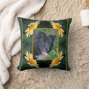 Daisy Flower Frame Create Your Own Pet Photo Throw Pillow