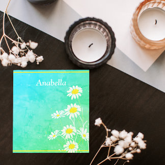 Daisy flower frame on green and yellow background notepad