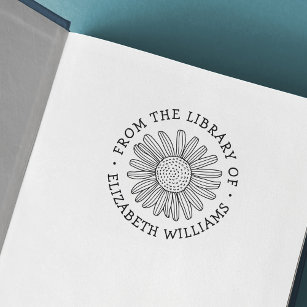 Daisy flower from the library of book custom name self-inking stamp