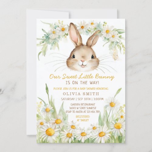 Daisy Flower Garden Bunny Rabbit Baby Shower  Invitation