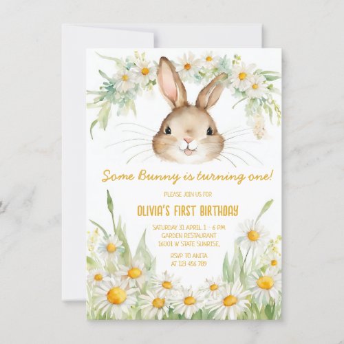 Daisy Flower Garden Bunny Rabbit Birthday Invitation