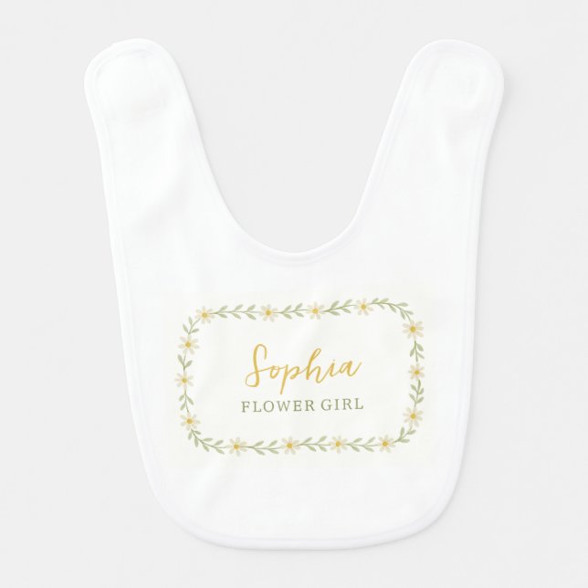 Daisy Flower Girl Custom Name Wedding Baby Bib (Front)