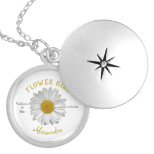 Daisy Flower Gold Name Flower Girl Favor Locket Necklace