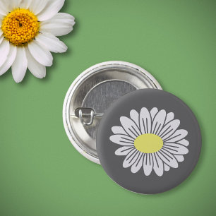 Daisy Flower Gray Button