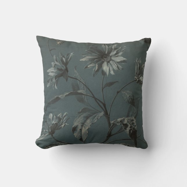 Daisy flower gray victorian antique illustration throw pillow (Front)