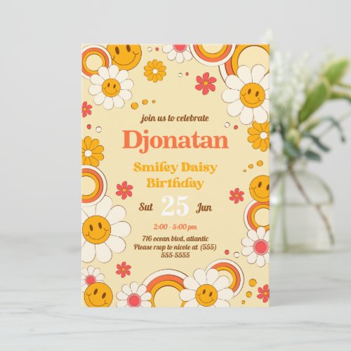 Daisy Flower Groovy Birthday Invitation Card