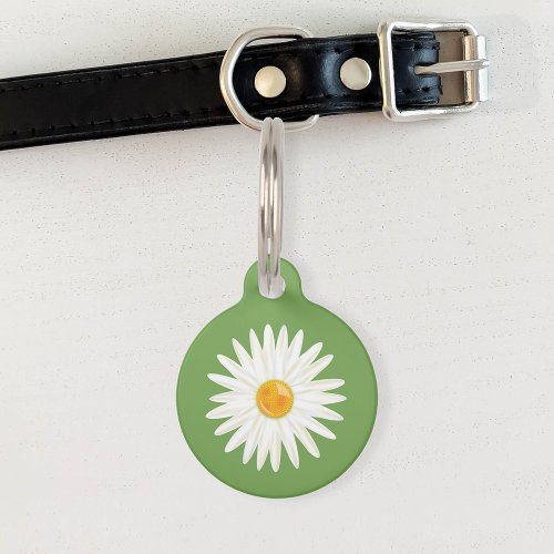 Daisy Flower Illustrated On Green With Dogs Info Pet Tag