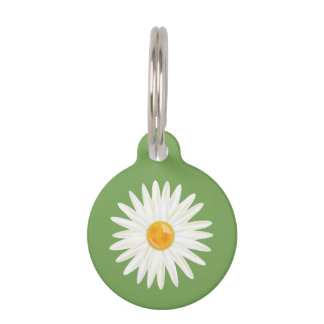 Daisy Flower Illustrated On Green With Dog's Info Pet Tag