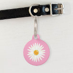 Daisy Flower Illustrated On Pink With Dog's Info Pet Name Tag<br><div class="desc">This pet tag has Destei's cartoon illustration of a beautiful white and yellow daisy flower on a pink background color. On the other side there are personalizable text areas for pet's name and for owner's phone number.</div>