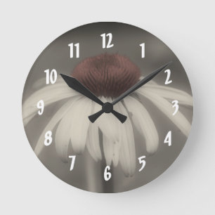 Daisy Flower In Vintage Black And White Round Clock
