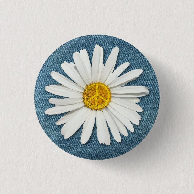 Daisy Flower Inner Peace Symbol Sign - Denim Jeans Button (Front)