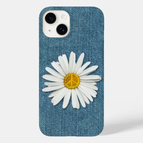 Daisy Flower Inner Peace Symbol Sign _ Denim Jeans Case_Mate iPhone 14 Case