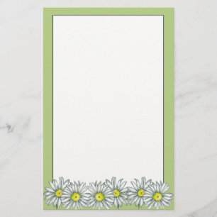 Daisy Flower Lime Green Letter Writing Paper