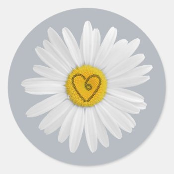 Daisy Flower Love Art Customize Background Classic Round Sticker by warrior_woman at Zazzle