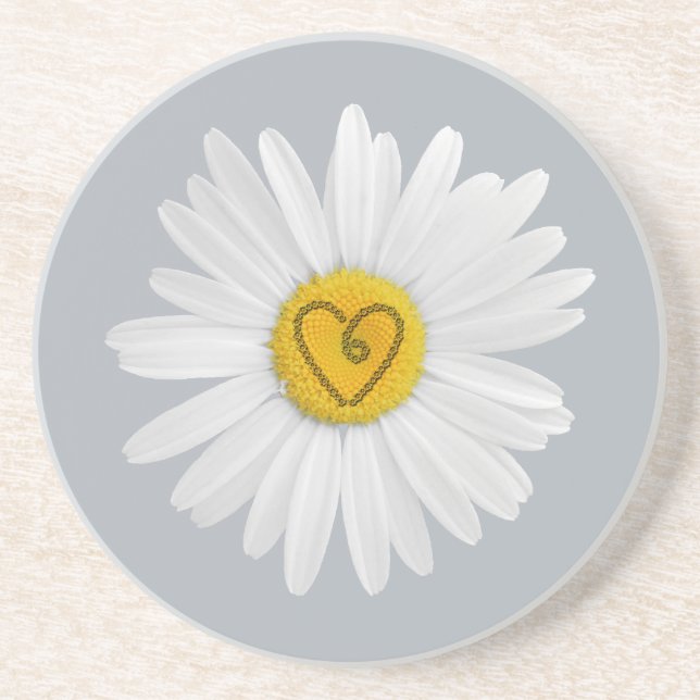 Daisy Flower Love Art Customize Background Sandstone Coaster (Front)
