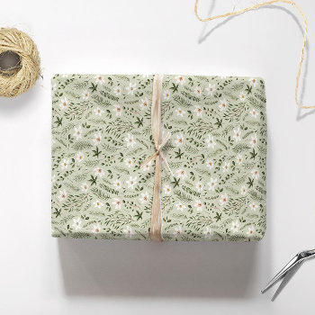 Daisy Flower Mint Floral  Wrapping Paper by SugSpc_Invitations at Zazzle
