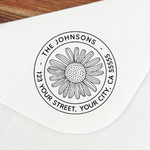 Daisy flower modern floral return address self-inking stamp