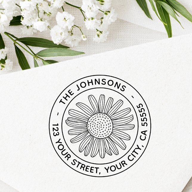 Daisy flower modern floral return address self-inking stamp (Daisy flower modern floral return address self-inking stamp)