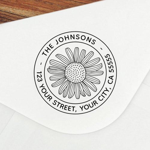Daisy flower modern floral return address self_inking stamp