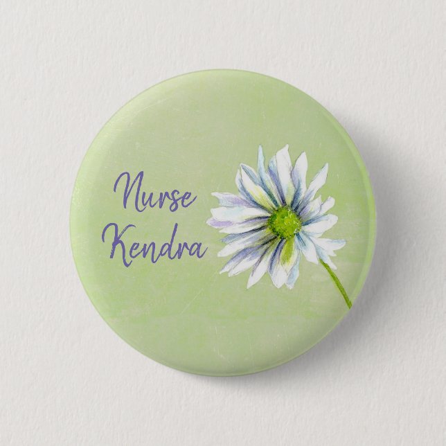 Daisy Flower Nurse Name Tag Custom Button (Front)