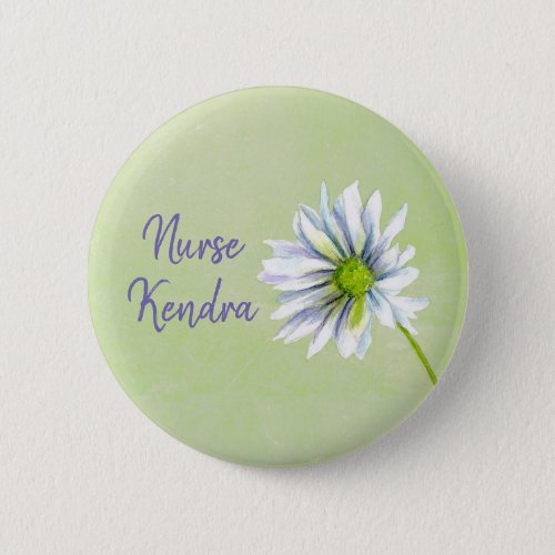Daisy Flower Nurse Name Tag Custom Button