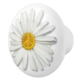 Daisy Flower of Inner PEACE Symbol Sign - Hippie Ceramic Knob