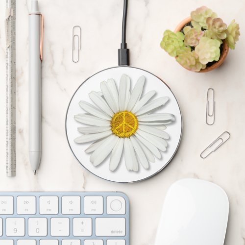 Daisy Flower of Inner Peace Symbol Sign _ Hippie   Wireless Charger