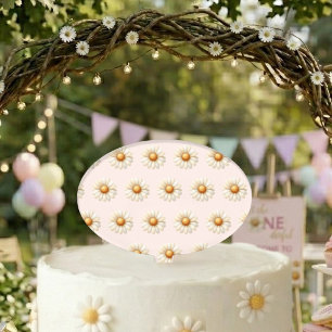 Daisy Flower Pattern Boho Whimsical Pink Floral Cake Topper