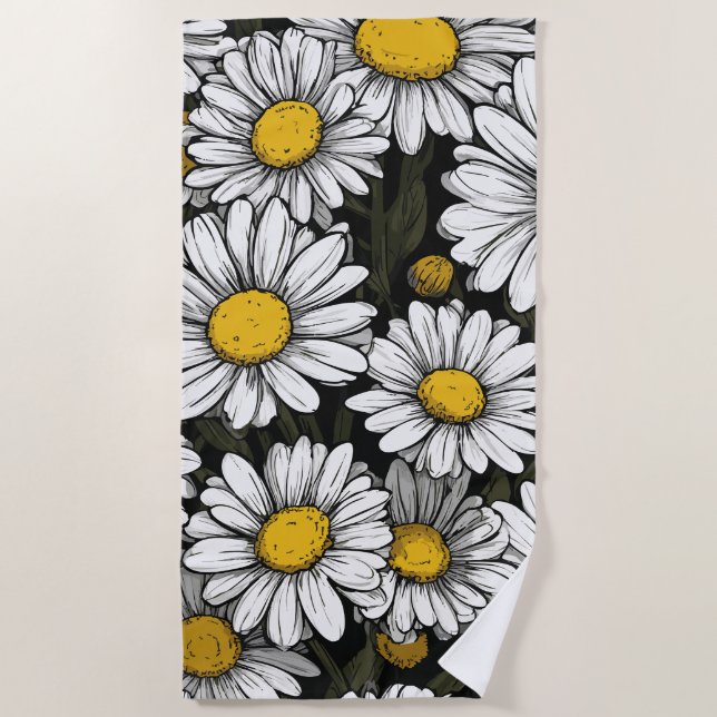 Daisy Flower Pattern Botanical Illustration Beach Towel (Front)