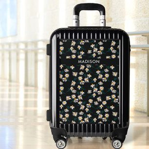 Daisy Flower Pattern Personalized Monogram Name Luggage