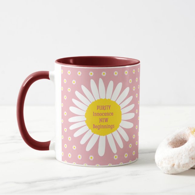 Daisy flower pattern - Purity, Innocence quote Mug (With Donut)