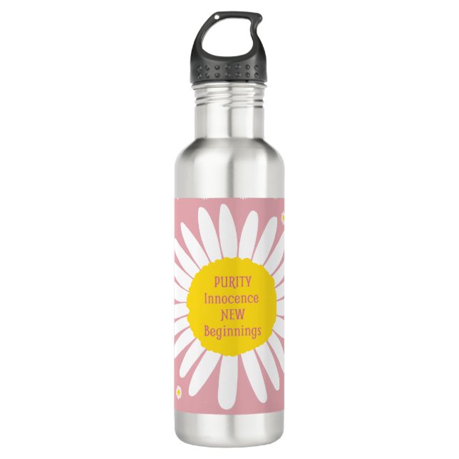 Daisy flower pattern - Purity, Innocence quote Stainless Steel Water Bottle (Front)