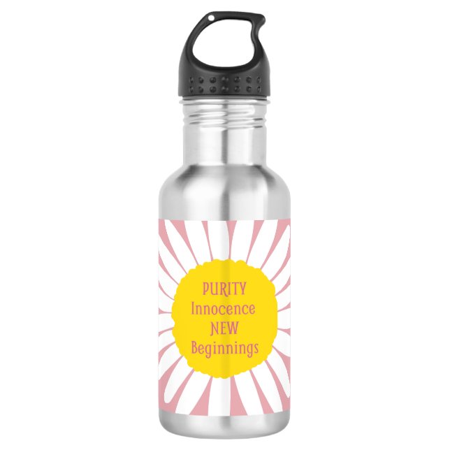 Daisy flower pattern - Purity, Innocence quote Stainless Steel Water Bottle (Front)