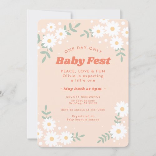 Daisy Flower Peach Music Festival Baby Shower Invitation