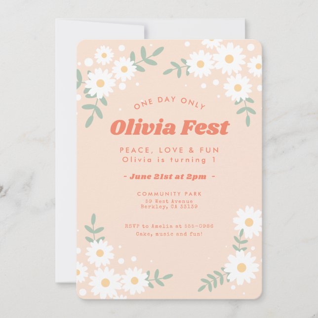 Daisy Flower Peach Music Festival Birthday Invitation (Front)
